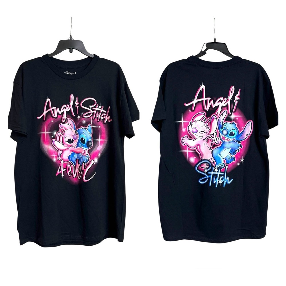Disney Women Angel & Stitch 4 Ever T-shirt Size L Black New‎